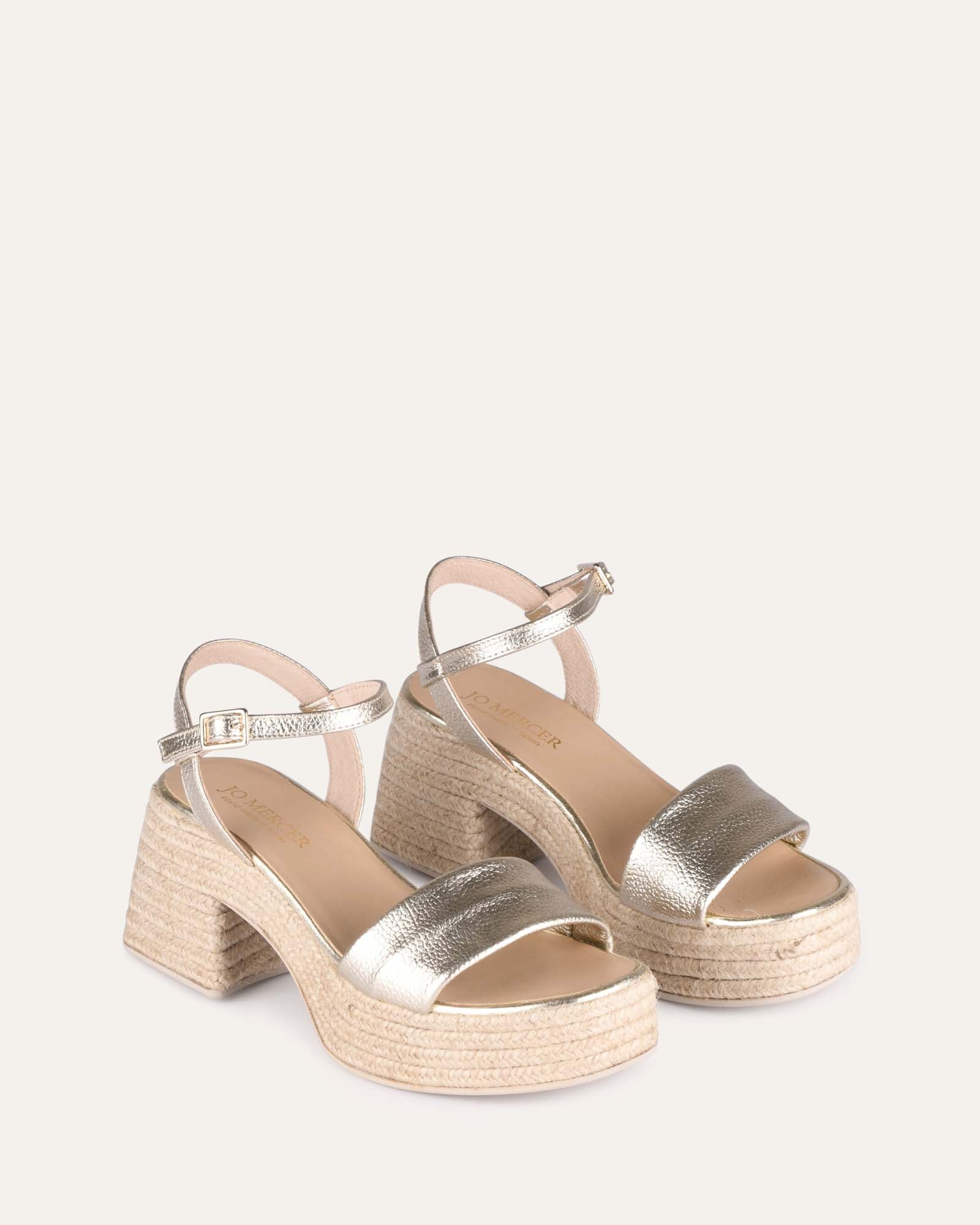 Fairfax Women's Gold Leather High Heel Espadrille Sandals - Comfortable & Stylish for Weddings, Parties & Summer Outings