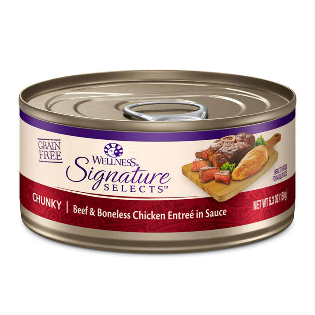 Wellness Core Signature Selects Grain-Free Cat Food - Chunky Pate with Flaked Shredded Meat, 150g Can, Healthy Adult Cat Food for Weight Management & Digestion - Perfect for Mealtime or as a Nutritious Topper