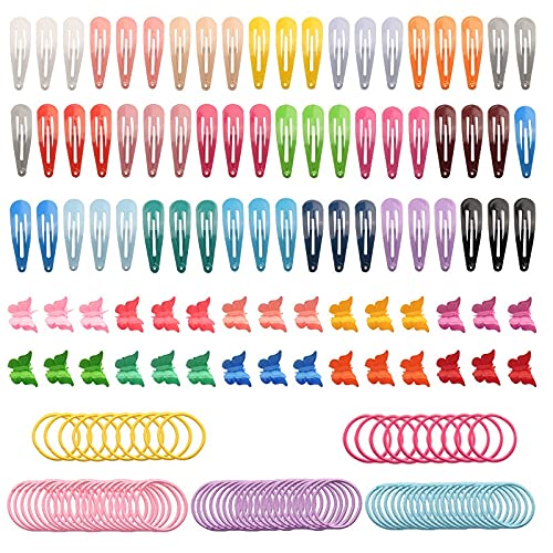 60 Colorful BB Clips & 100 Bright Rubber Bands with 30 Small Butterfly Hair Clips - 190 Pcs Girls Hair Accessories Set for Baby & Toddler - Perfect for School, Parties & Daily Styling