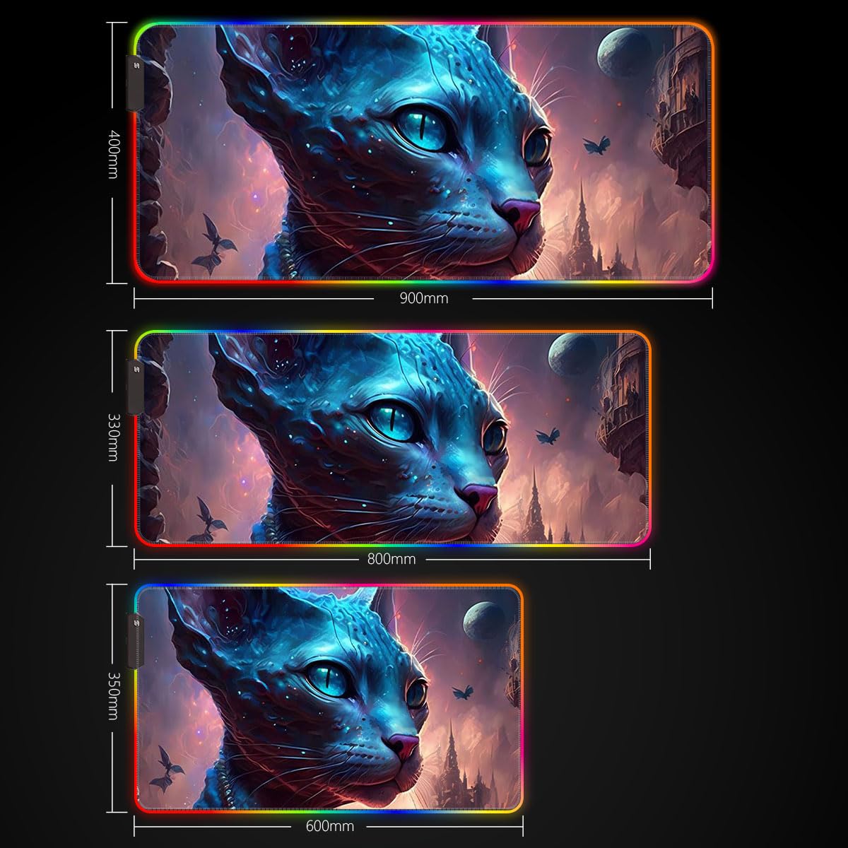 ROG Extended Gaming Mouse Pad with LED - Large Size 60x35x0.3cm Keyboard & Mouse Desk Mat for PC, Sphynx Cat Design, Hand Washable - Perfect for Gaming Setup, Office Work & Computer Accessories