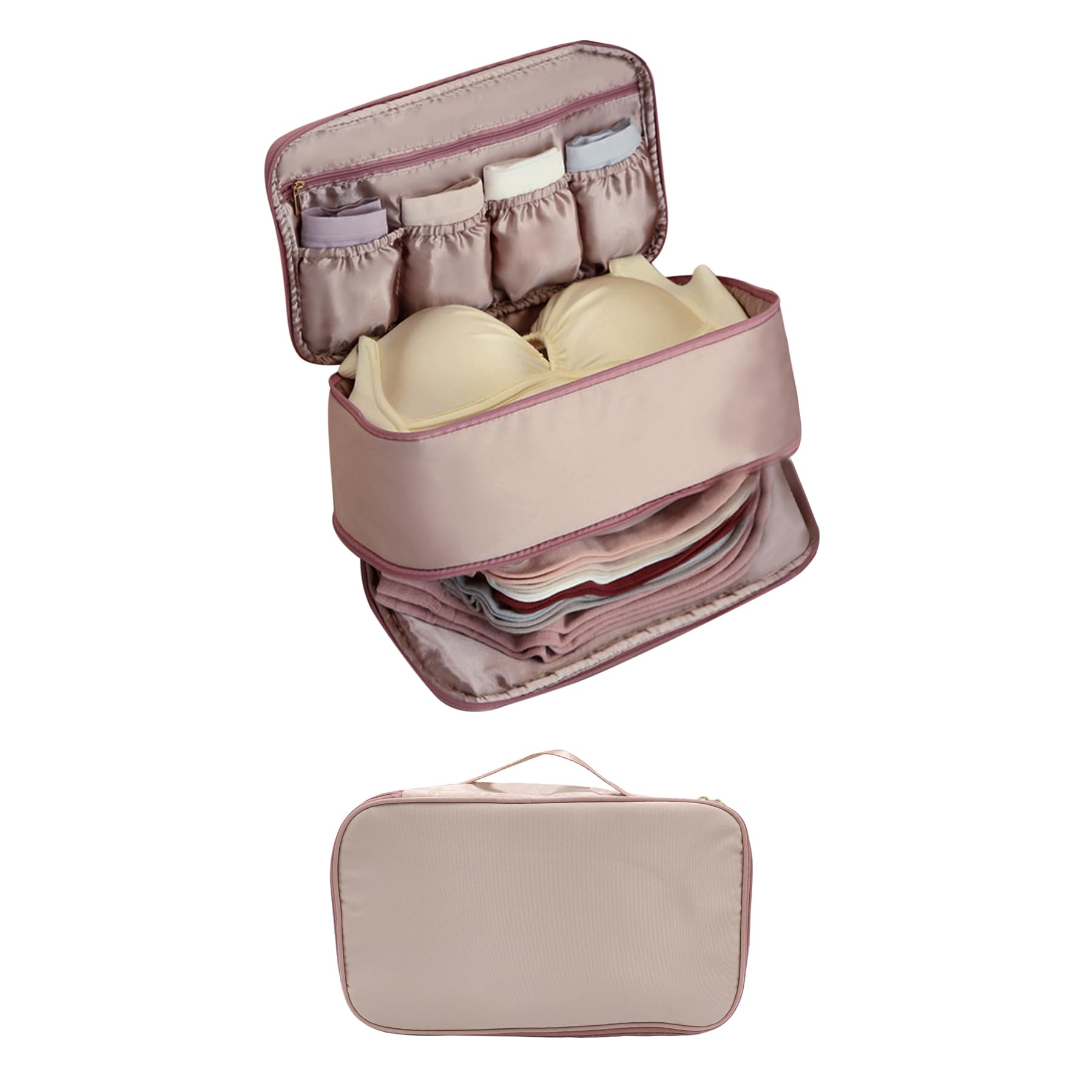Portable Travel Underwear & Lingerie Organizer Bag - Multi-Layer Packing Cube for Bras, Socks & Toiletries | Rose Pink Storage Pouch for Luggage | Perfect for Vacations, Business Trips & Gym Essentials