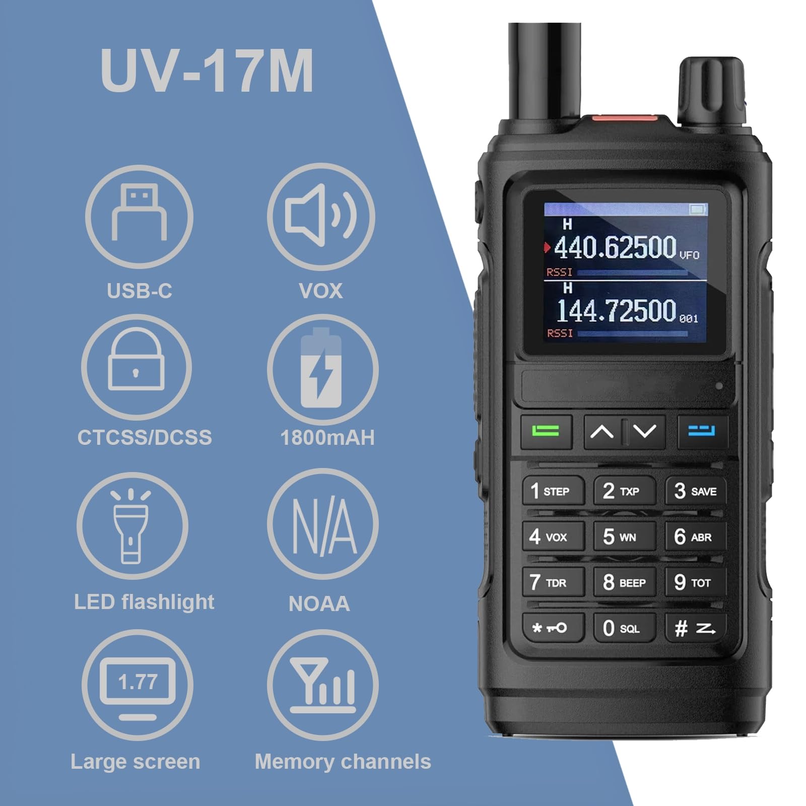 FONGHOO UV-17M Long Range Ham Radio Handheld Two Way Walkie Talkie - Rechargeable USB-C, NOAA Weather Alert, VOX Function, 999 Channels (Black) - Perfect for Outdoor Adventures, Emergency Communication & Group Activities