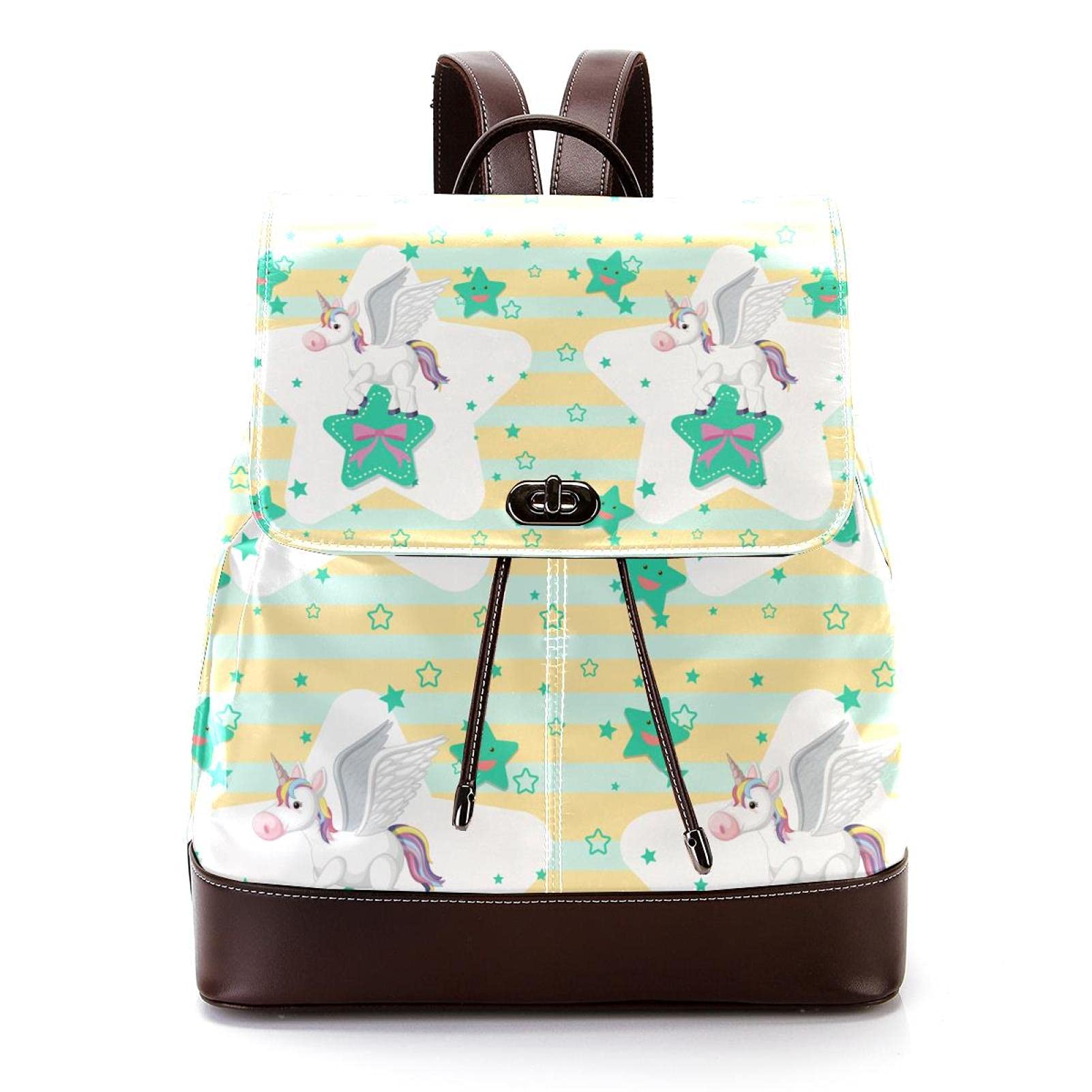 Cute Unicorn Star Stripes Pattern Shoulder Bag - Stylish Student Backpack for School, Travel & Daily Use | Lightweight Daypack with Flip Top Design for Girls & Teens