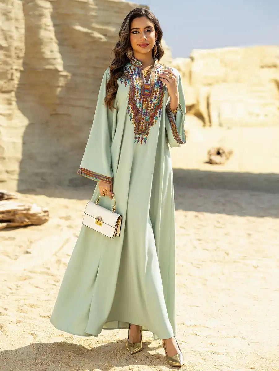 Elegant Eid Dress with Rope Embroidery - Flowy Caftan Kaftan for Women #25459 | Perfect for Eid Celebrations, Weddings & Special Occasions