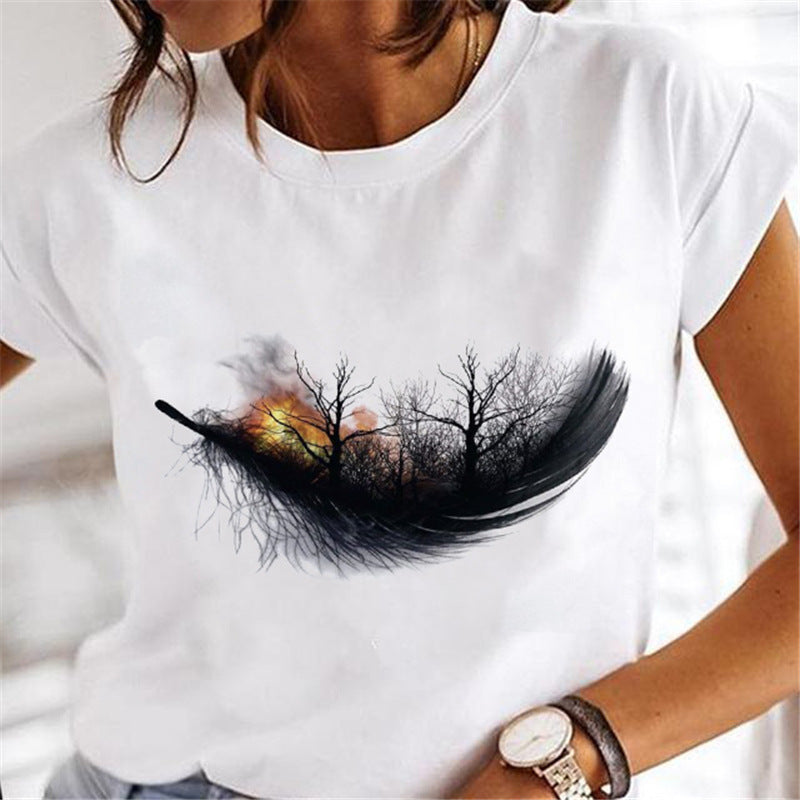 Women's Dandelion Print Cartoon T-Shirt - Fashion Casual Short Sleeve Tee for Women - Perfect for Summer Outfits, Streetwear & Graphic Tee Lovers
