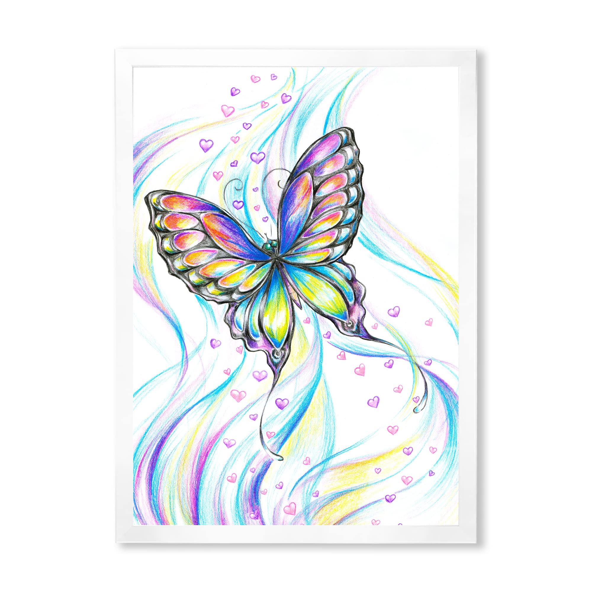 Vibrant Iridescent Butterfly Wall Art - Traditional Framed Home Decor for Living Room, Bedroom & Office - Perfect for Bohemian, Vintage & Nature-Inspired Interiors