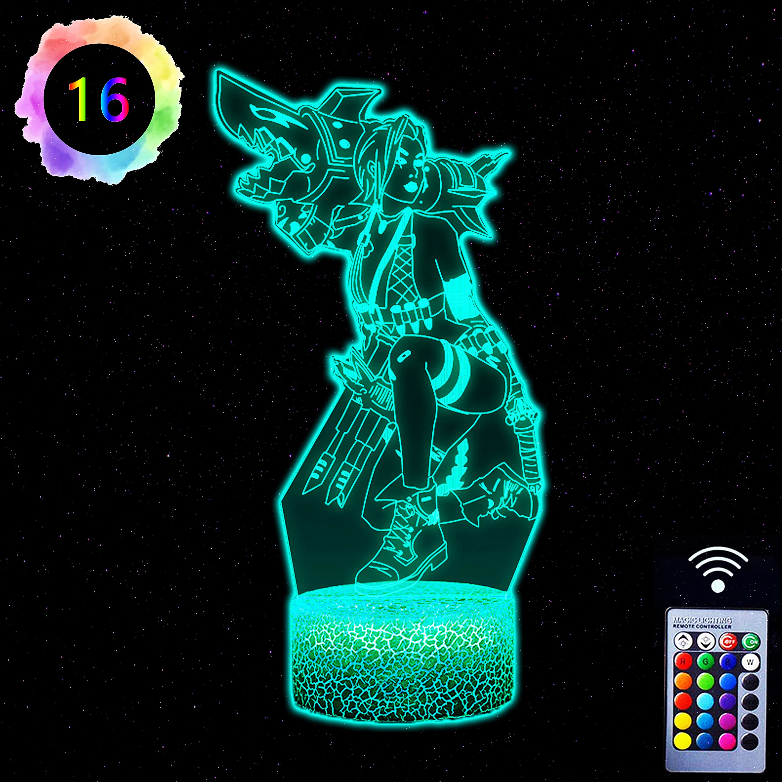 Uruzuo 3D LED Illusion Lamp - Jinx Arcane Themed Kids Night Light with Remote Control, 16 Color Changing Modes | Perfect Christmas & Birthday Gift for Girls, Anime Room Decor & Party Decoration | Ideal for Bedrooms, Gaming Rooms & Themed Parties