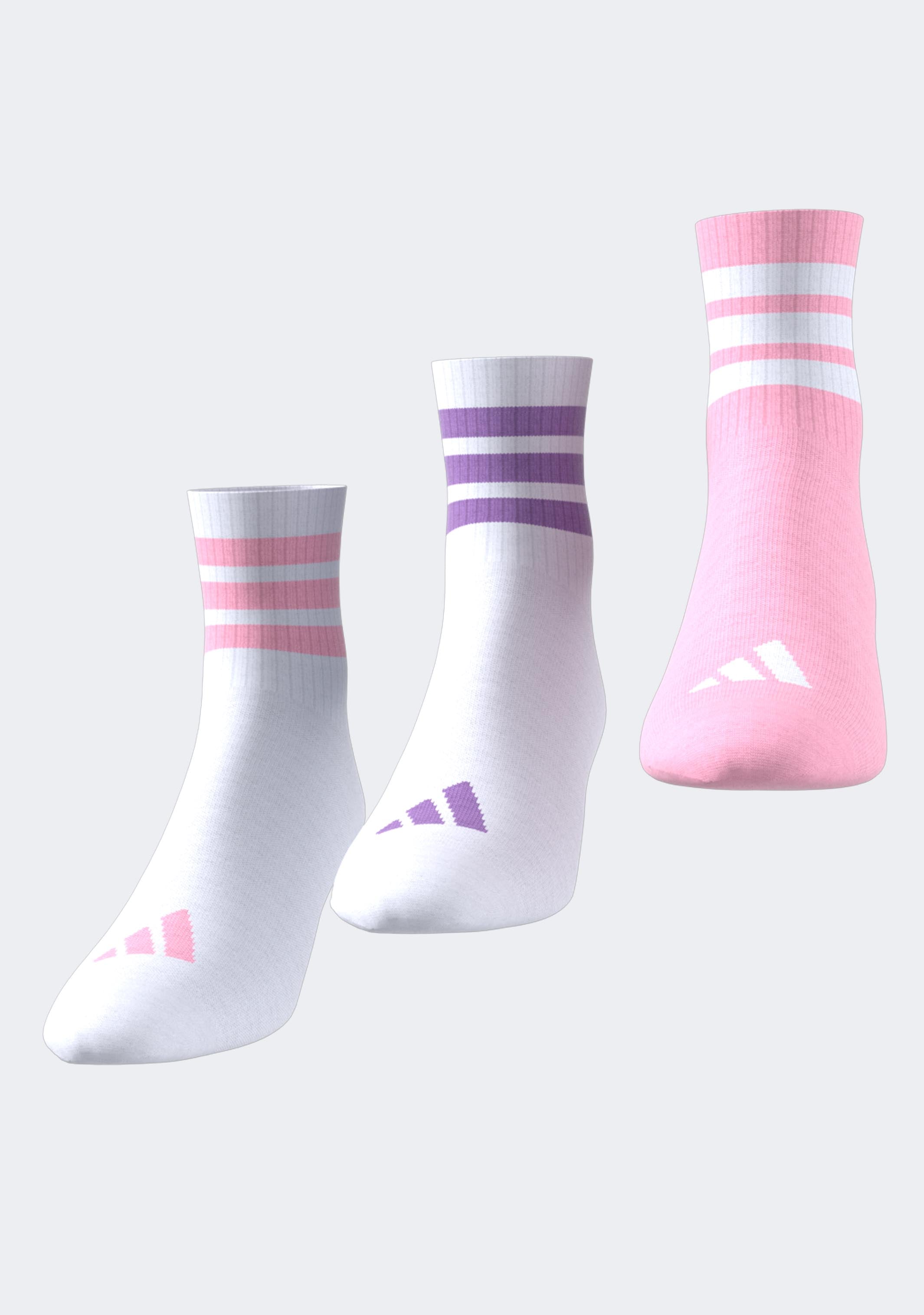 Adidas Kids' 3 Pack Rib Crew Socks - Soft Cotton Ankle Socks for Boys & Girls - Comfortable Athletic Socks for School, Sports & Everyday Wear