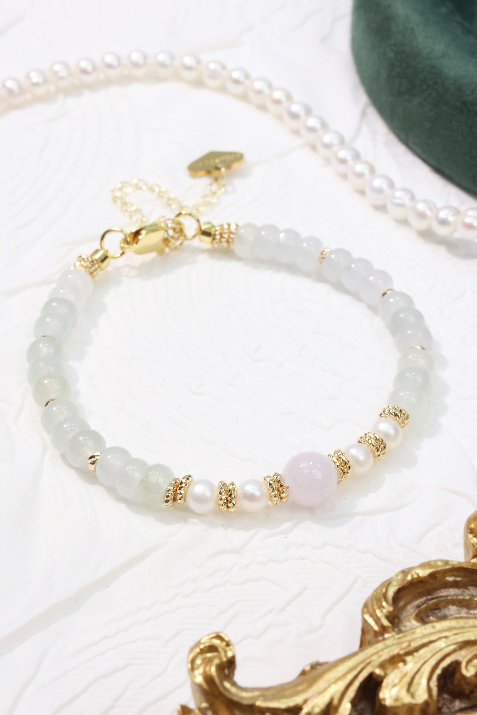 Lavender Mint Gemstone Bracelet for Women - Elegant Pearl & Gem Beaded Jewelry for Daily Wear, Meditation & Relaxation