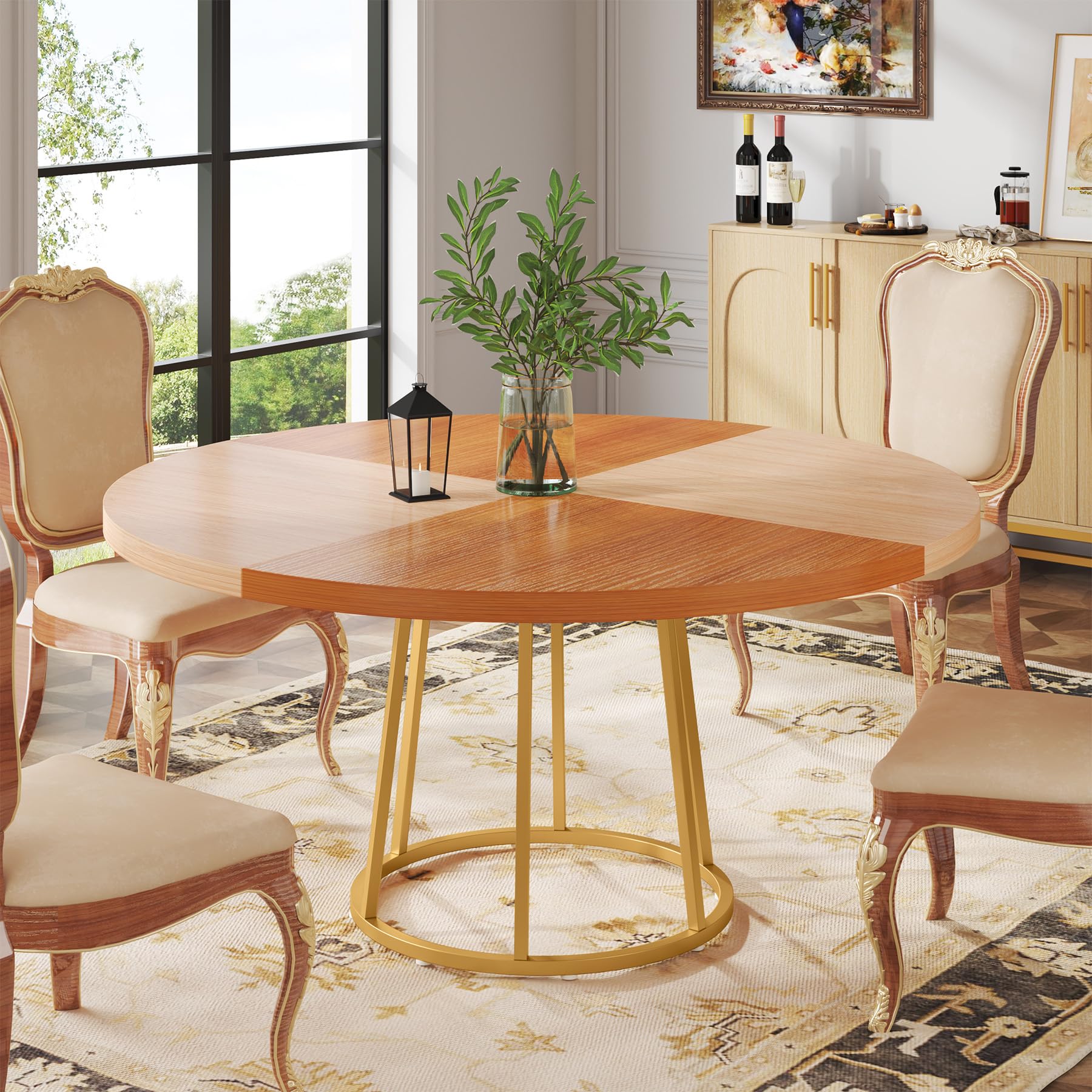 Tribesigns 47 Inch Round Dining Table with Golden Metal Base & Wood Grain Top - Modern Kitchen, Dining Room & Living Room Furniture for Home Decor & Entertaining
