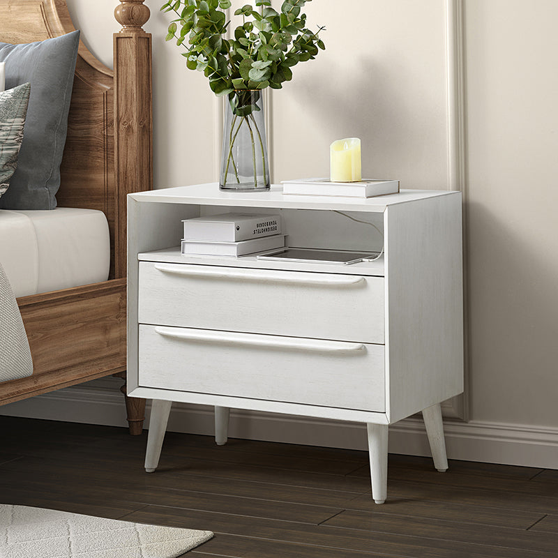 Mid Century Modern Nightstand with 2 Drawers & Built-in USB Outlets - Stylish Bedside Table for Bedroom, Living Room, or Office