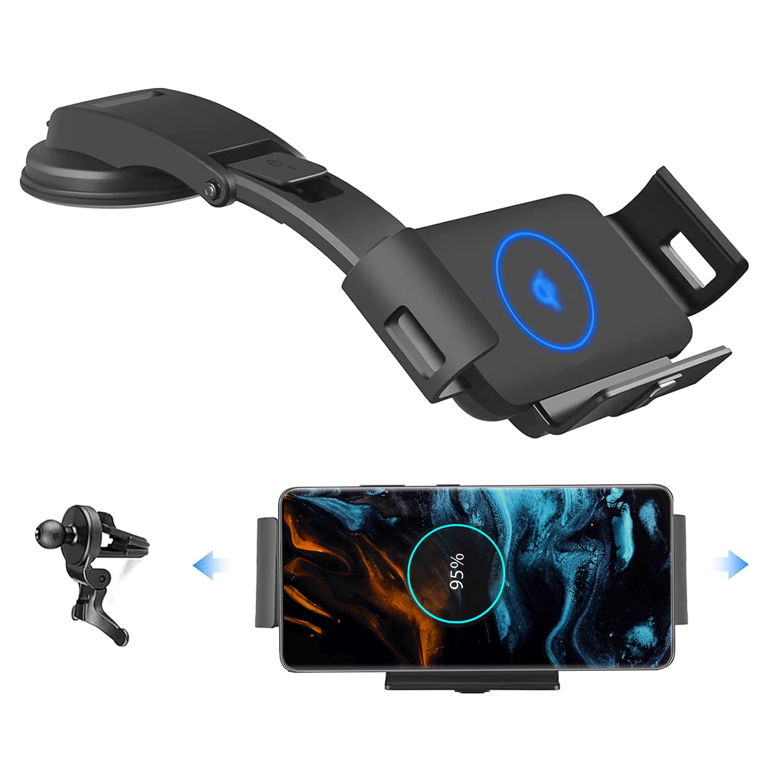 Fast Wireless Car Charger Mount for Galaxy S25 Ultra/S25+/S25/S24 Ultra/S24+/S24 & iPhone 16/15/14/13/12 Series - Auto-Clamping Air Vent Phone Holder with Qi Charging - Perfect for Commuting, Road Trips & GPS Navigation