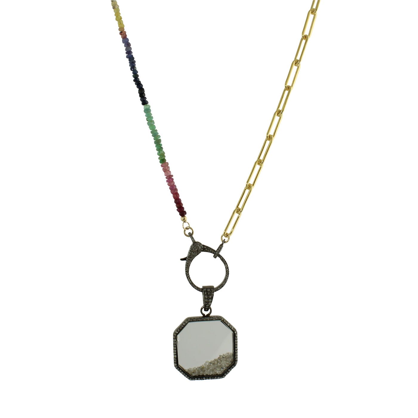 Exquisite Floating Diamond Necklace with Mixed Sapphires | 14K Gold Jewelry for Women | Perfect for Weddings, Anniversaries & Special Occasions