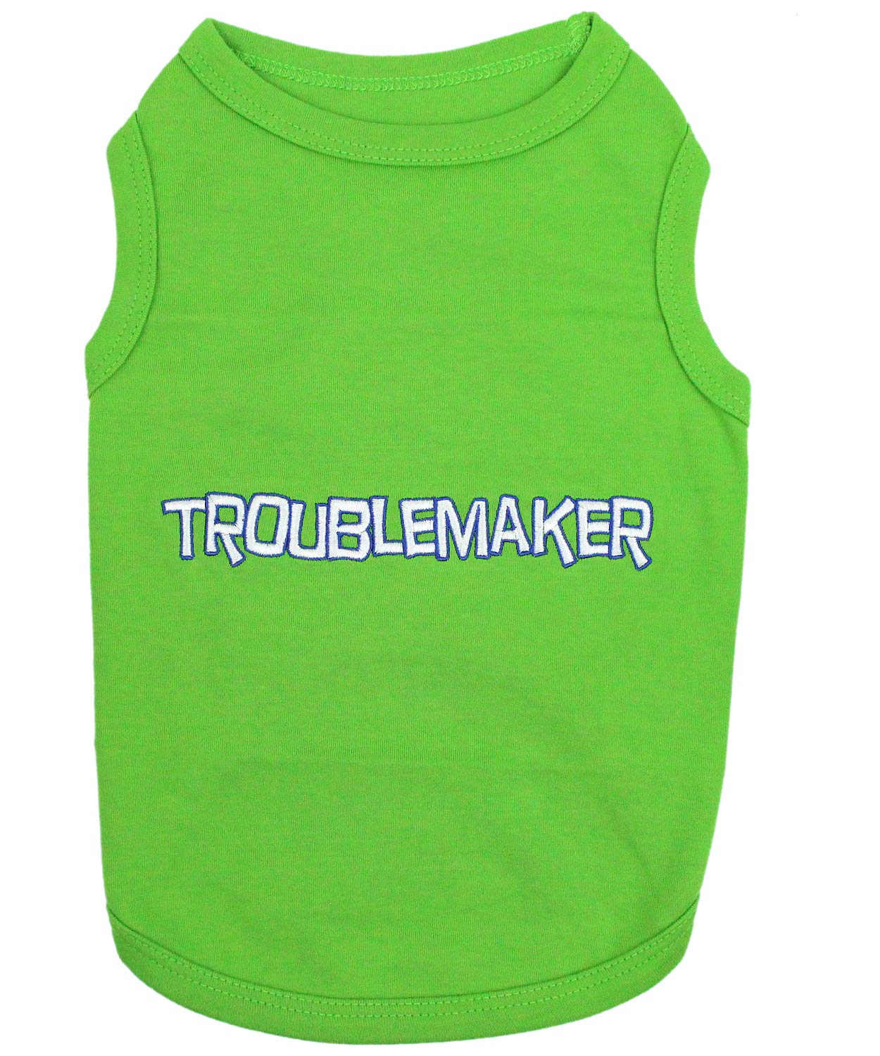 Parisian Pet Dog T-Shirt - Embroidered 'Trouble Maker' Sleeveless Cotton Tee - Lightweight & Machine Washable Dog Clothes for Medium Breeds - Perfect for Summer Walks & Outdoor Adventures