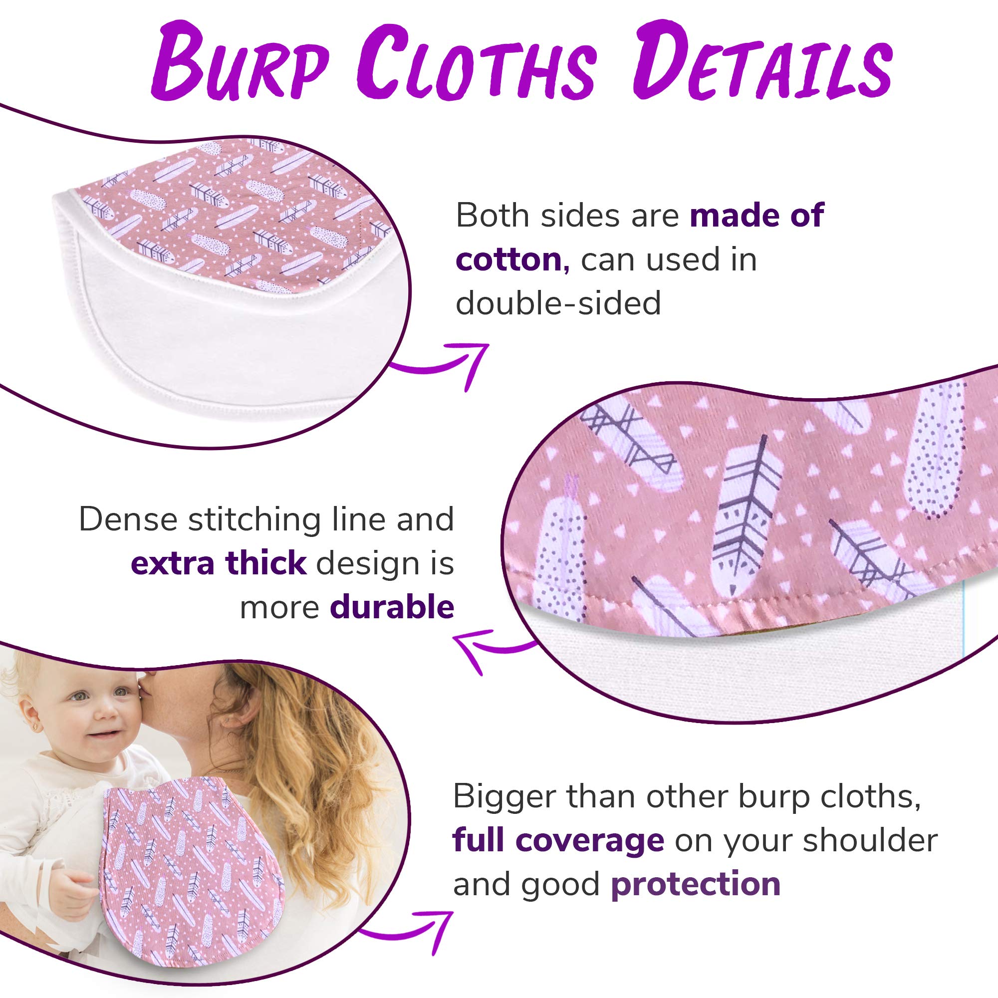 Organic Baby Burp Cloths - 5-Pack Ultra Absorbent Burp Towels for Newborns | Soft Spit-Up Rags for Boys & Girls | Perfect for Feeding, Nursing & Diaper Bag Essentials