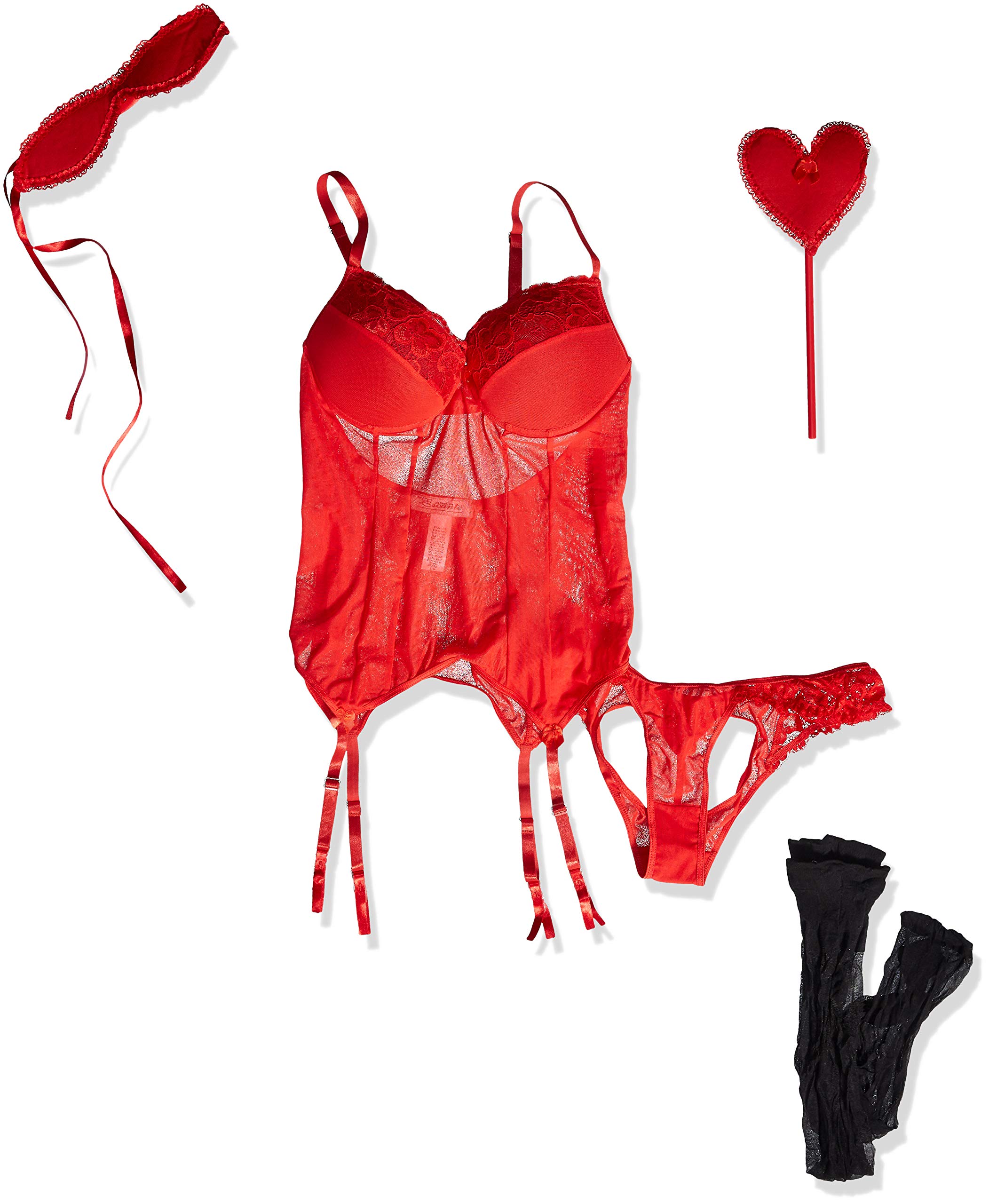 Escante Women's Heart Cut Out Bustier Corset Top with Detachable Paddles & Stockings - Sexy Lingerie for Valentine's Day, Date Night, and Boudoir Photography