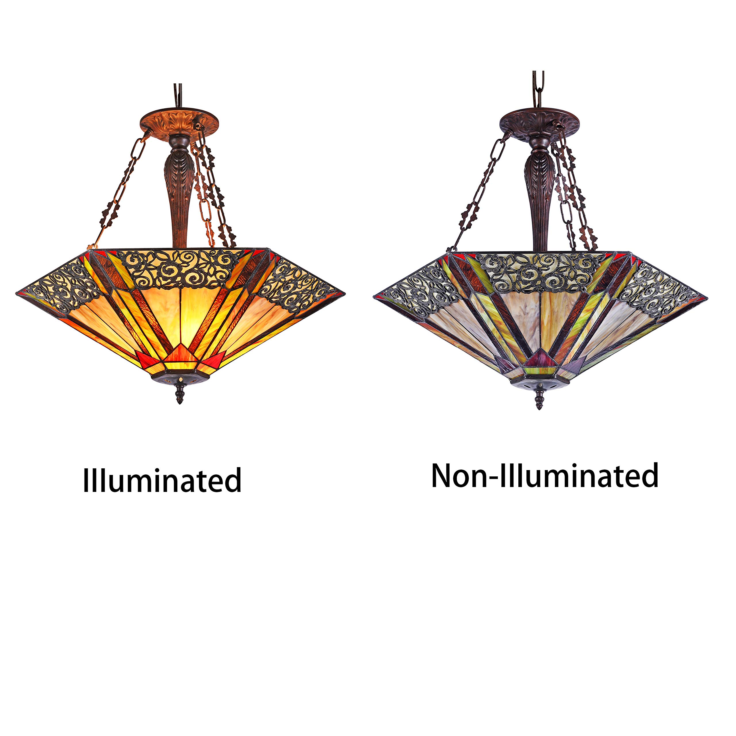 Tiffany-Style 3-Light Ceiling Pendant Lamp with 24-Inch Stained Glass Shade - Perfect for Dining Room, Kitchen Island, and Bedroom Lighting