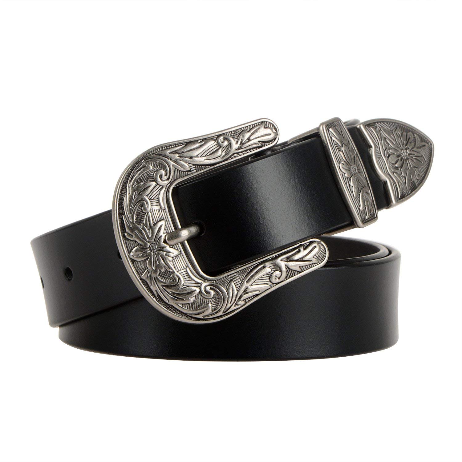Vintage Western Women's Leather Belt - Black Waist Belt for Jeans, Pants & Dresses | Stylish Ladies Fashion Accessory for Casual & Western Outfits