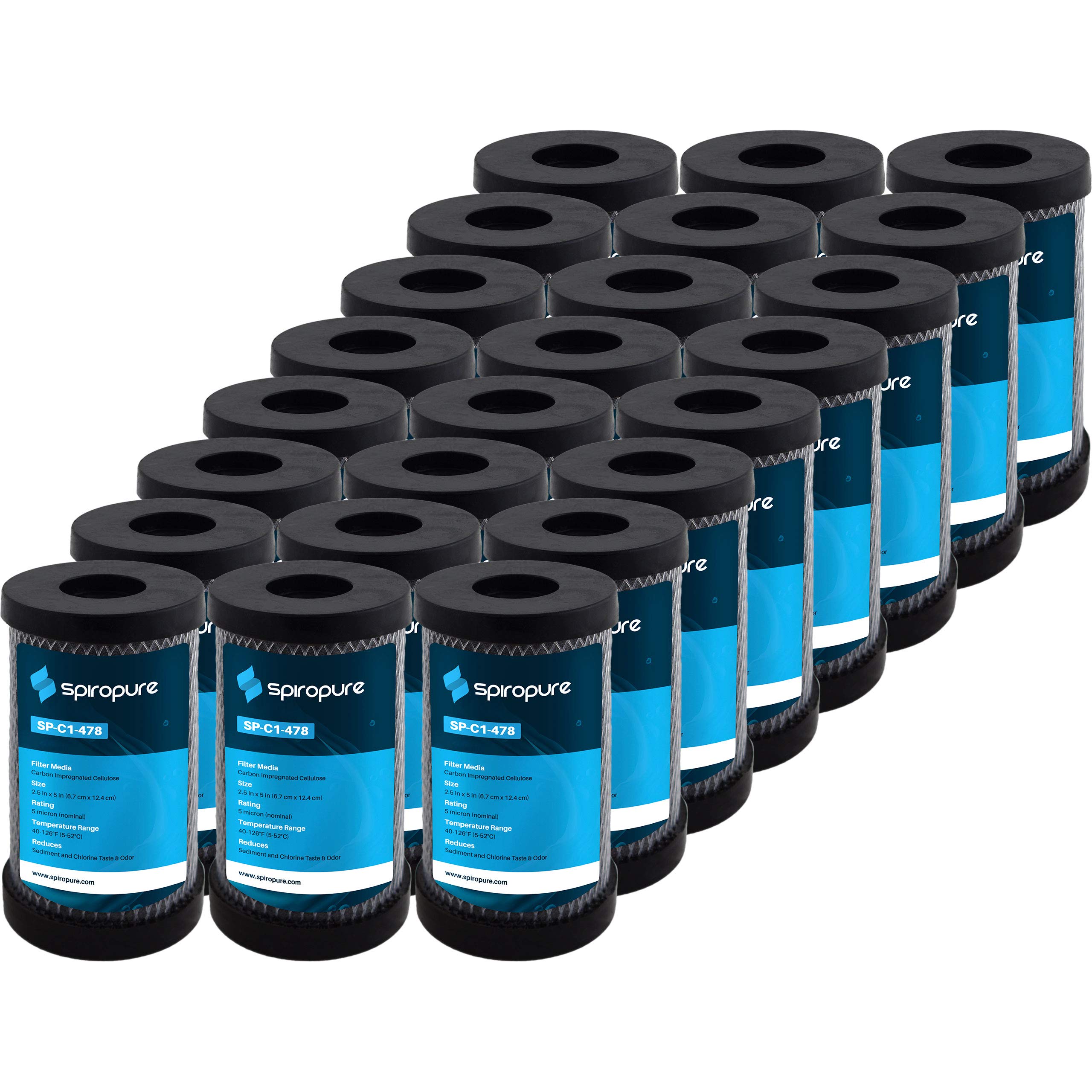 SpiroPure SP-C1-478 5x2.5 Inch 5 Micron Dual Sediment & Carbon Water Filter Cartridge C2 155022-43 (Pack of 24) - Perfect for Under Sink, Refrigerator & Whole House Water Filtration Systems