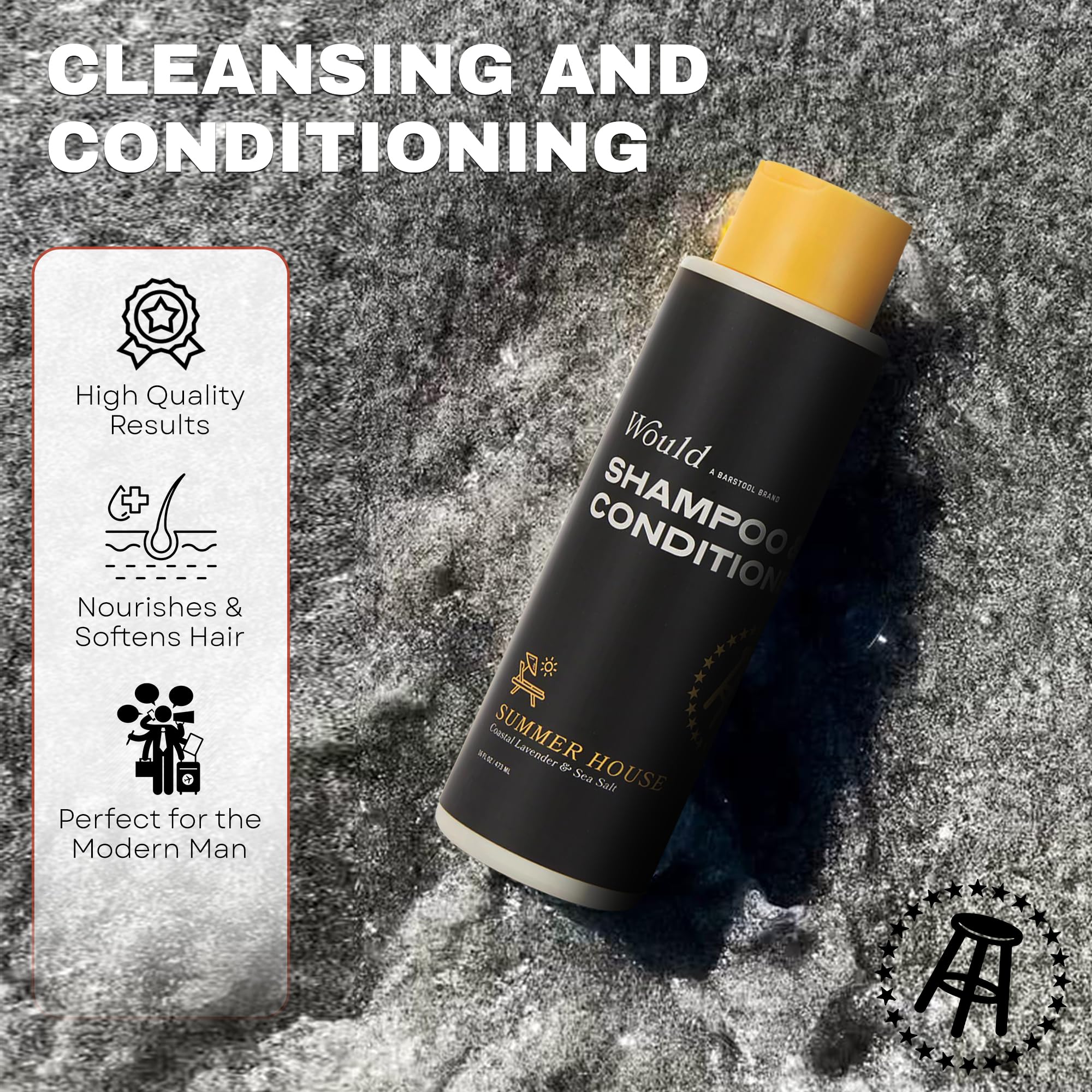 WOULD Men's 2-in-1 Shampoo and Conditioner - 16oz Coastal Lavender & Sea Salt Scent - Hydrating Hair Care for Men - Perfect for Gym, Travel & Daily Use