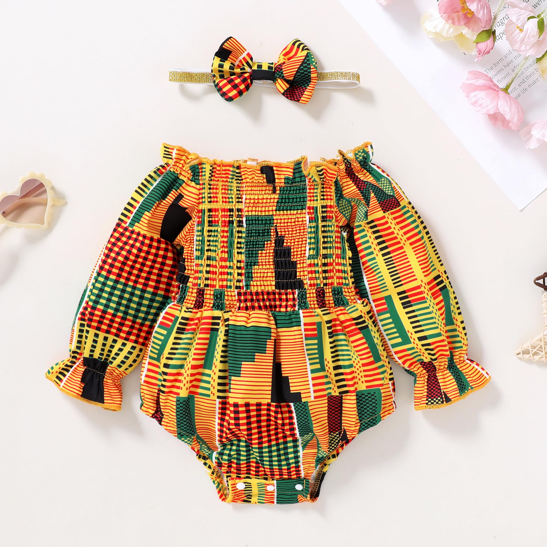 African Baby Clothes for Girls - YOUNGER TREE Dashiki Ankara Outfit Set | Traditional African Print Dress & Headwrap Set | Perfect for Cultural Celebrations, Birthday Parties & Photoshoots