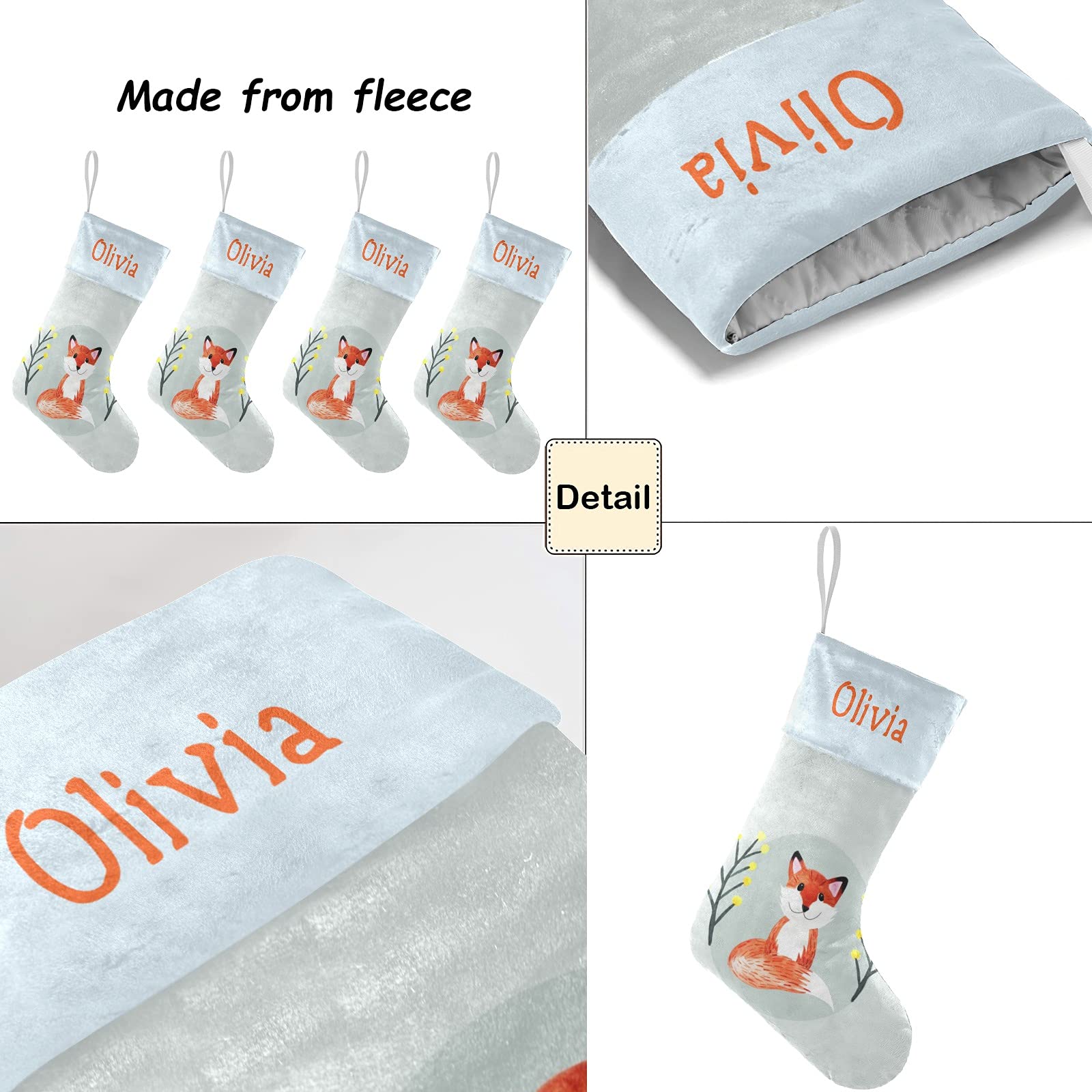 Personalized Fox Christmas Stockings for Kids & Pets - Custom Name Woodland Forest Xmas Gift 17.5x8 Inch - Holiday Decor for Fireplace, Nursery & Pet Lovers