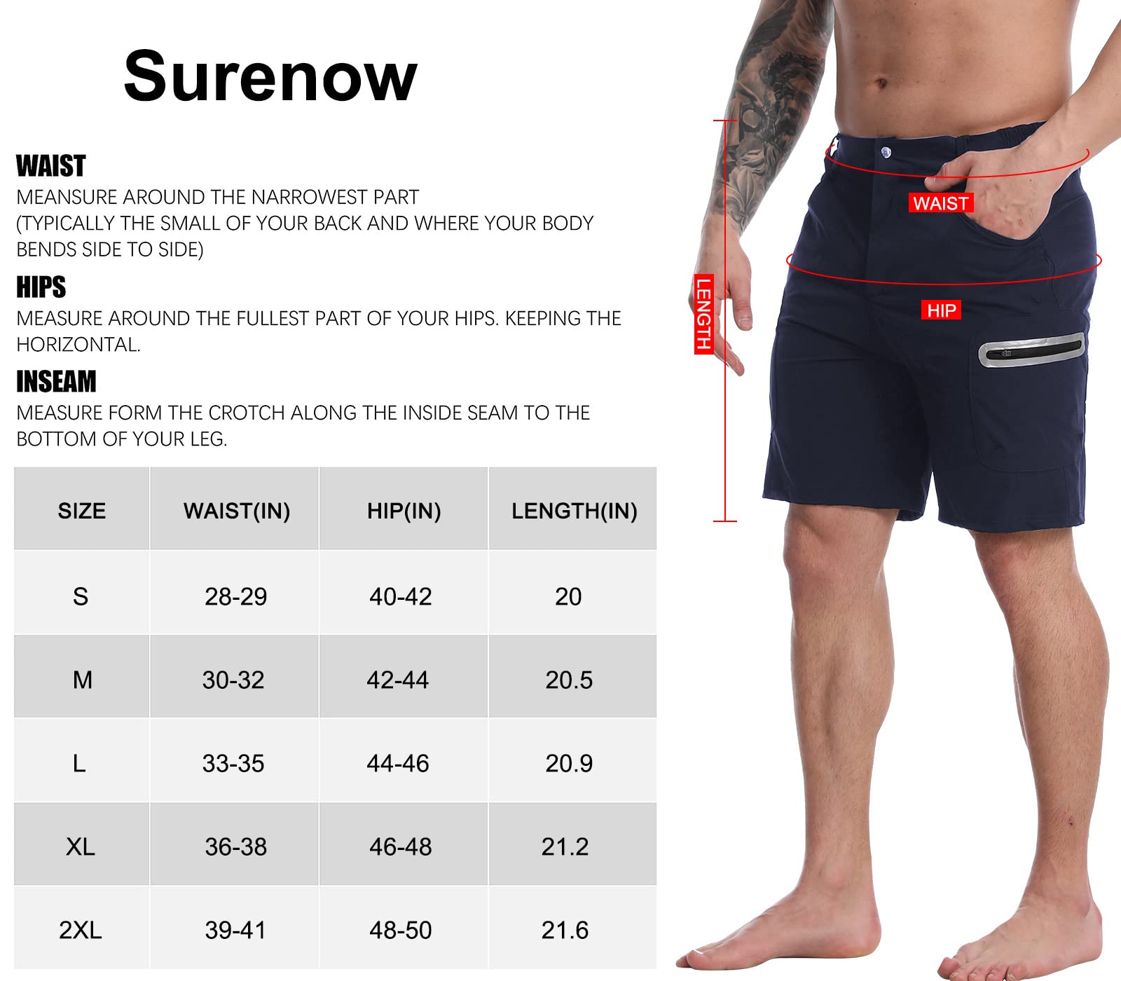 Surenow Men's Hiking Cargo Shorts - Lightweight Quick-Dry Outdoor Shorts for Summer, Fishing, Camping & Travel - Perfect for Adventure, Hiking & Casual Wear