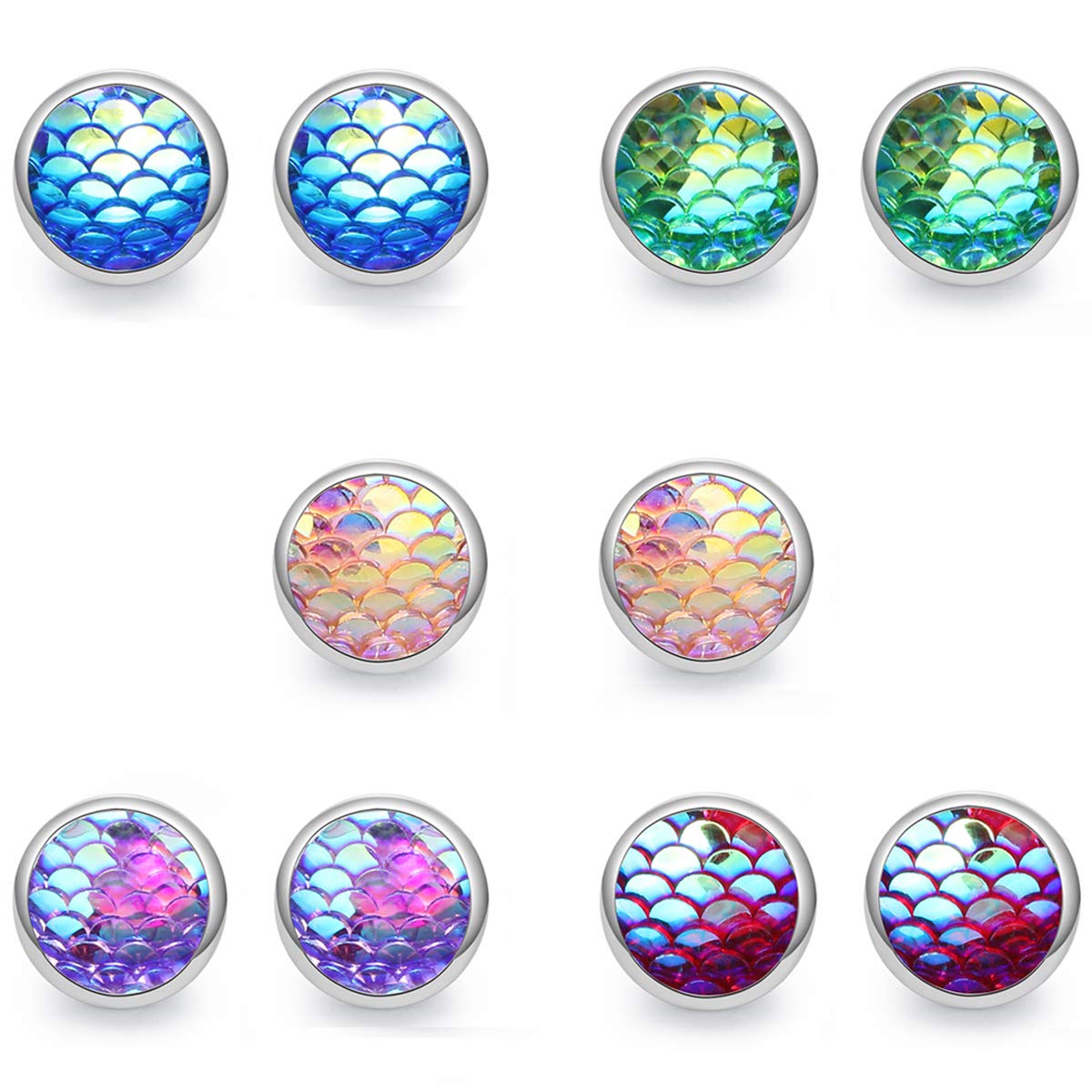 Trio Mermaid Scale Silver Tone Stud Earrings - Seafoam, Clear & AB Blue Best Friend Jewelry for Women | Perfect for Beach Parties, Bridesmaid Gifts & Everyday Wear