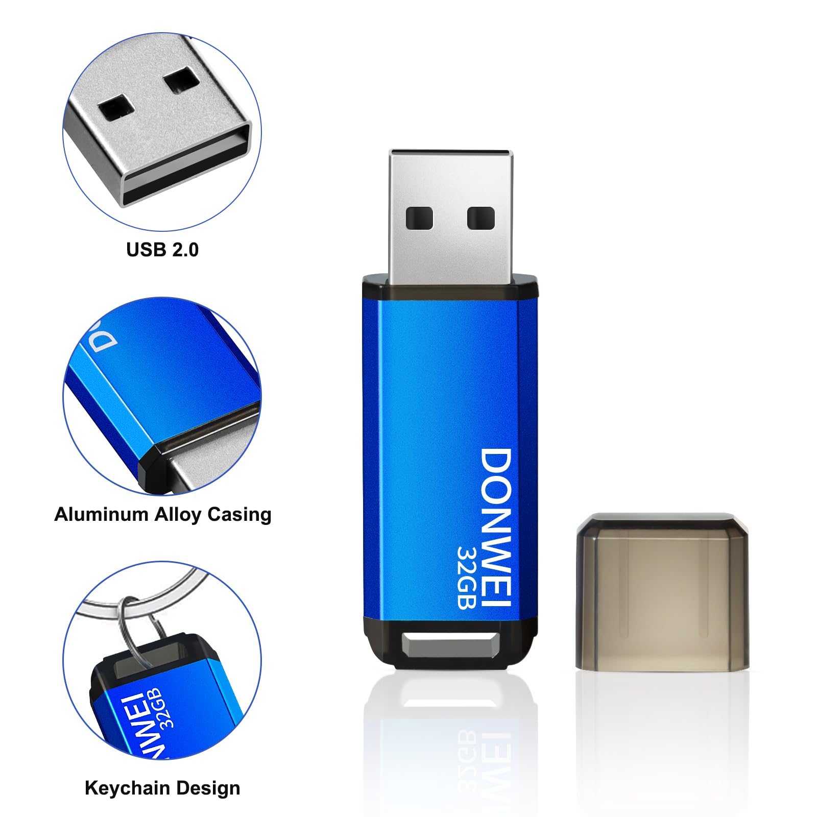 32GB USB Flash Drive 2.0 - High-Speed Thumb Drive with Blue Casing, Portable Memory Stick for Data Storage, File Transfer, Backup (Perfect for Students, Office Work & Computer Use)