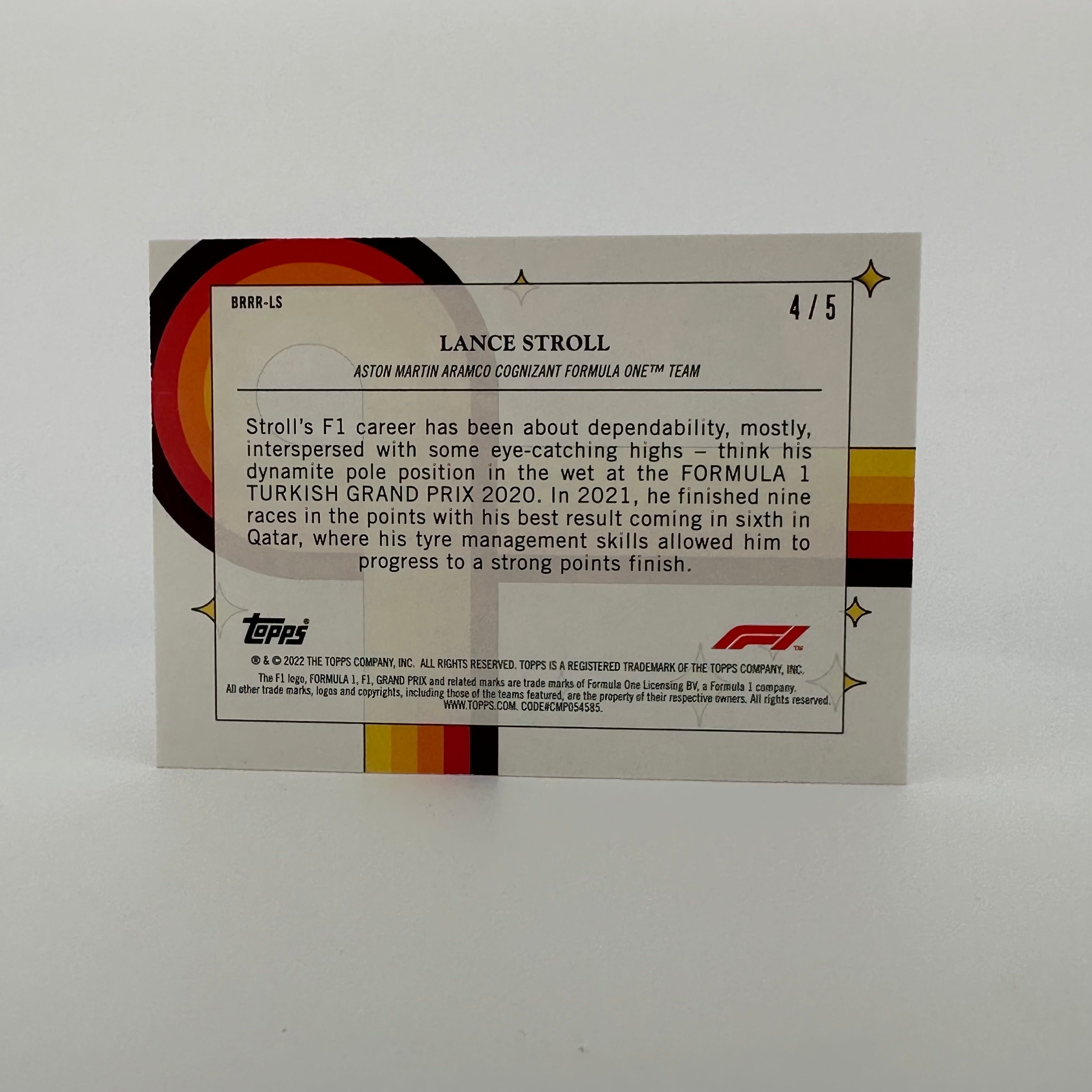 2022 Topps Formula 1 Lance Stroll Racing Card - 4/5 Red Parallel - Collectible Trading Card for F1 Fans | Perfect for Sports Memorabilia Collections & Racing Enthusiasts