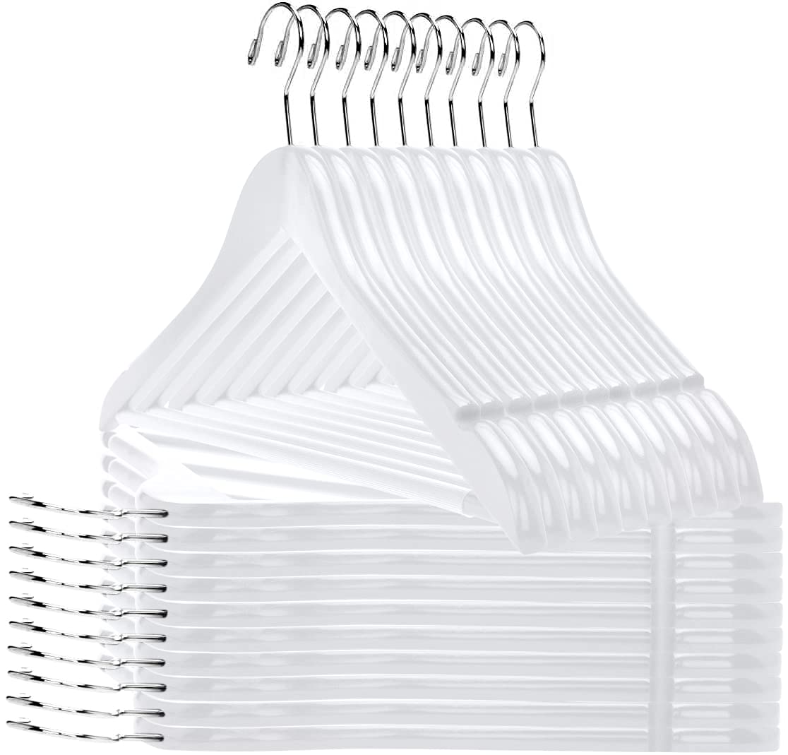 Premium Solid Wood Suit Hangers Set of 10 - Non-Slip Pants Bar & Swivel Hook - Smooth Finish Coat Hangers for Jackets, Dresses & Formal Wear (White, 10 Pack) - Perfect for Closet Organization & Luxury Wardrobe Storage