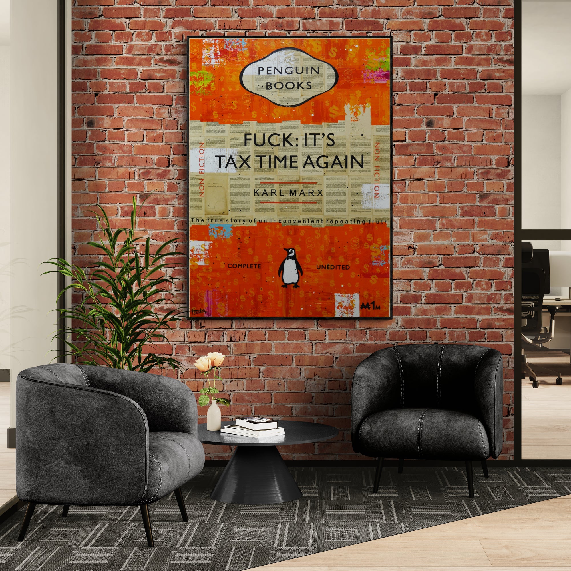 Marxist Reality 140cm x 100cm Urban Pop Art Painting for Tax Office, Book Club & Modern Home Decor - Large Contemporary Wall Art for Living Room, Study or Office