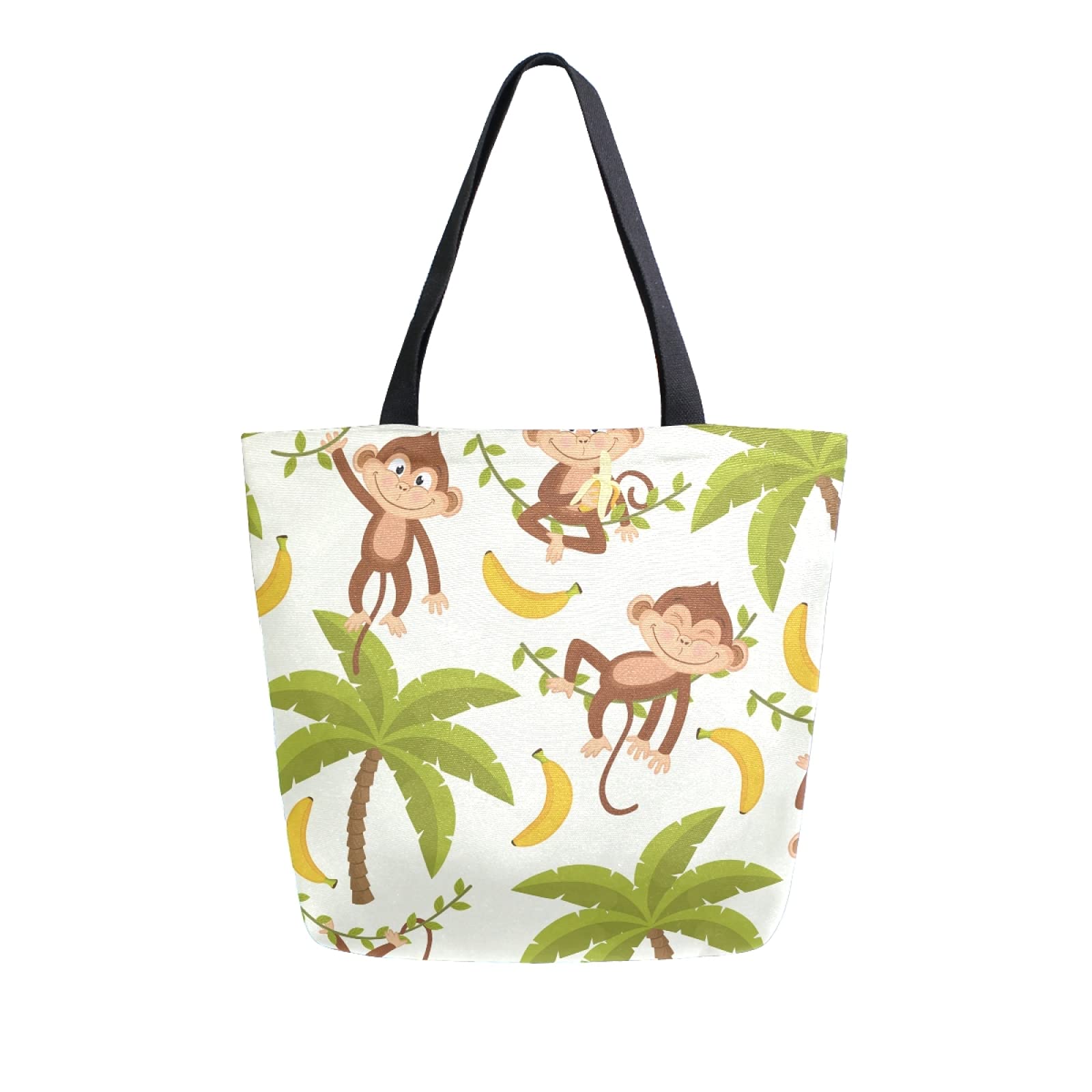 Stylish Women's Tote Bag with Top Handle - Durable Washed Canvas Shoulder Bag Featuring Monkey Palm Tree Design - Perfect for Beach, Shopping & Everyday Use (9ya1i)