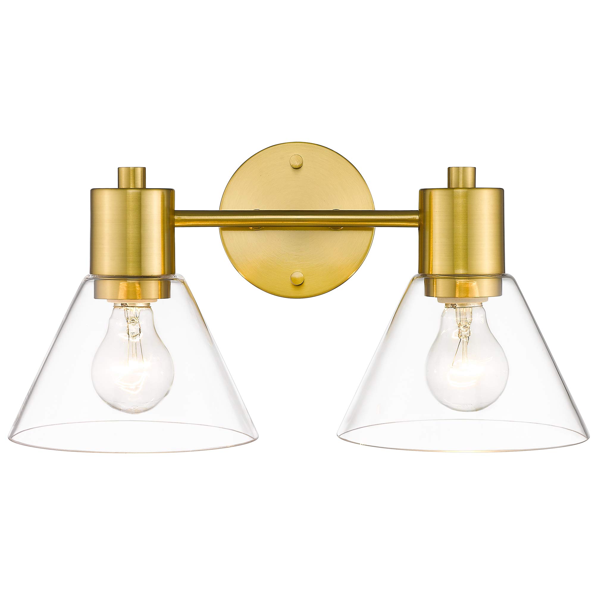LMS Gold Bathroom Vanity Light Fixtures - 2 Light Modern Bathroom Sconce with Clear Glass Shade, LMS-100 - Perfect for Bathroom, Powder Room, and Dressing Room Lighting