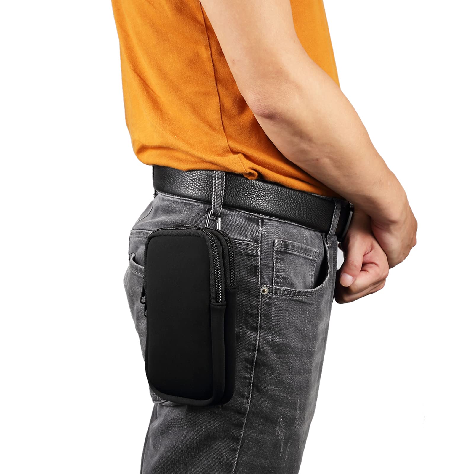 Durable Neoprene 2 Cell Phone Sleeve Pouch with Dual Belt Clip - Compatible with iPhone 11 Pro Max, Samsung Galaxy A53/A12/A13/A32/A31/A03 Core (Black) - Perfect for Outdoor Activities, Work, and Travel Protection