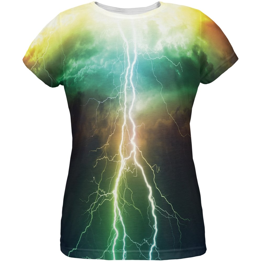 Old Glory Patriotic Lightning Print Women's T-Shirt - 2XL Plus Size | American Flag Design Casual Tee for 4th of July, Festivals & Everyday Wear
