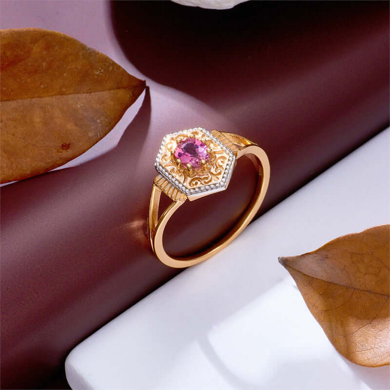 Vintage Pink Tourmaline Rhombus Filigree Ring - Elegant Gemstone Jewelry for Women | TB1926 | Perfect for Weddings, Parties & Special Occasions