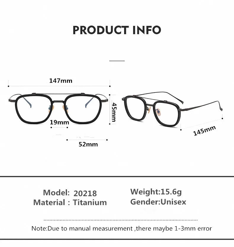 Stylish Aimee Unisex Full Rim Square Double Bridge Acetate & Titanium Eyeglasses Frame 20218 - Perfect for Work, Reading & Fashion Accessories
