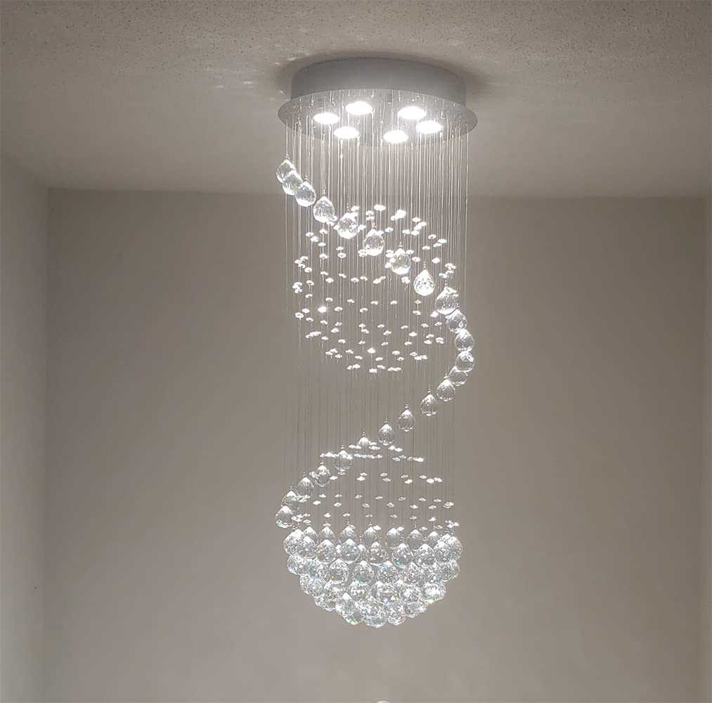 Modern Crystal Chandelier Lighting - Clear K9 Glass Ceiling Light Fixture, Luxurious Spiral Sphere Flush Mount for Living Room, Hallway, Foyer, Entryway & Corridor (15.7