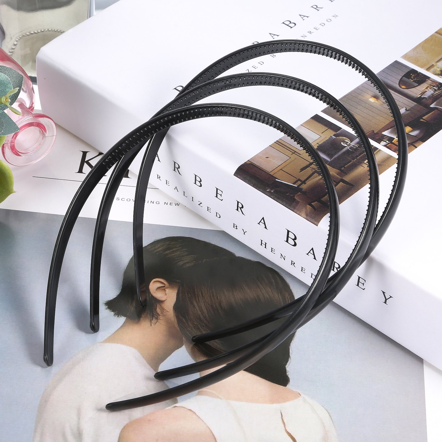 Shappy 40 Pcs Black Plastic Headbands - Thin Skinny Hair Bands for Women, Plain Hair Accessories for DIY Crafts, Plastic Teeth Comb Hairbands - Perfect for Styling, Parties, and Everyday Wear