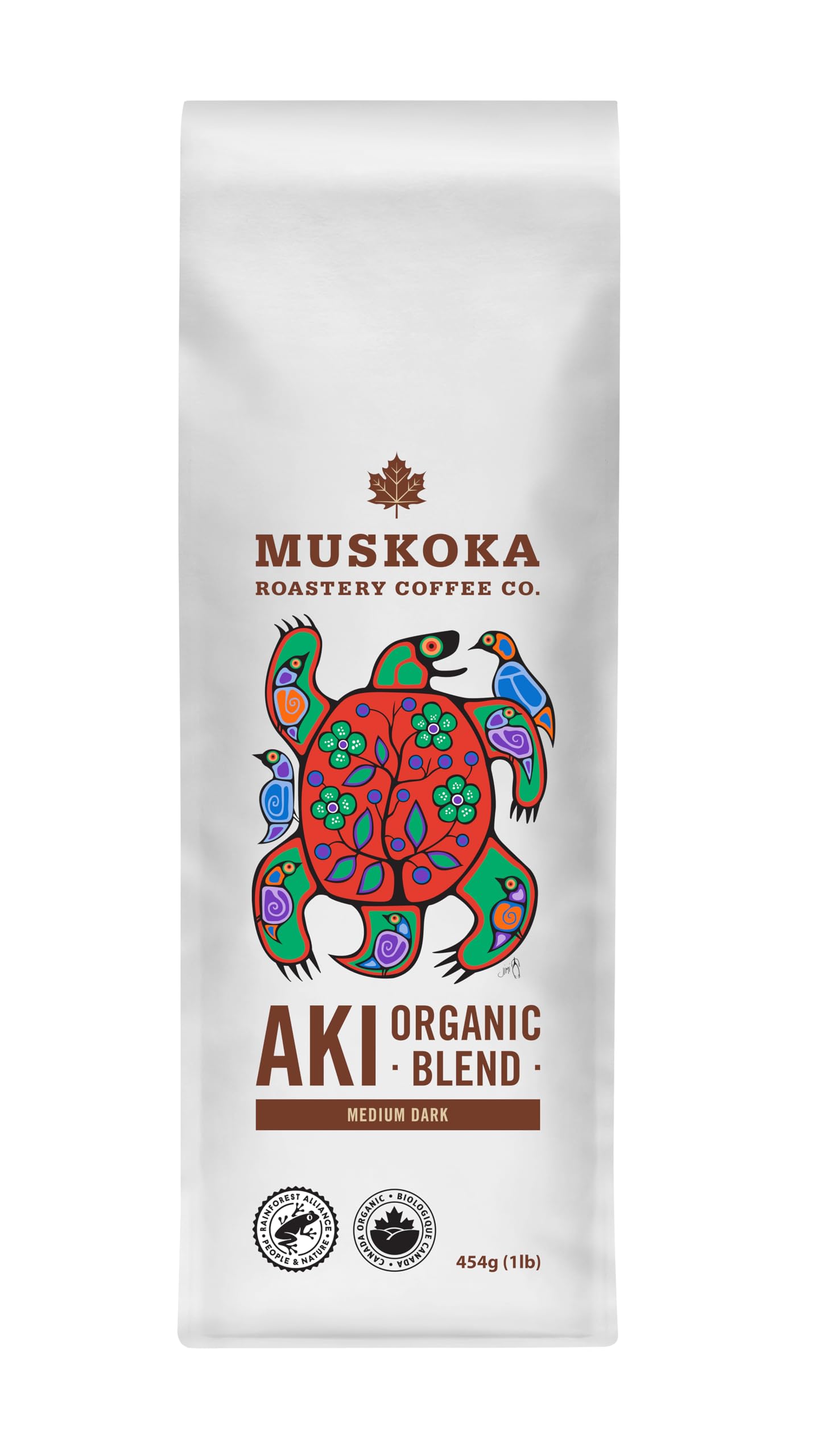 Organic Aki Blend Medium Dark Roast Ground Coffee by Muskoka Roastery - 16oz (454g) for Home Brewing, Office Use & Camping - Premium Canadian Coffee Beans