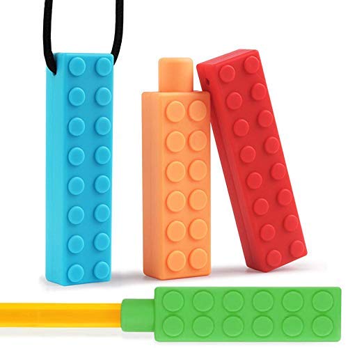 Silicone Teething Necklace for Babies & Kids - BPA-Free Chewable Pencil Topper & Pacifier Clip (4-Piece Set) - Perfect for Soothing Sore Gums During Playtime, Travel, and Learning