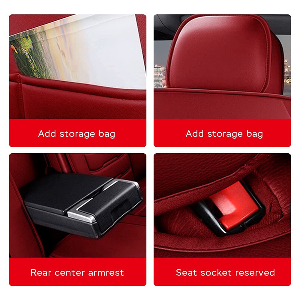 2016-2019 Chevrolet Camaro Leather Seat Covers - 5-Piece Full Set, Waterproof & Breathable, Airbag Compatible (Red) - Perfect for Car Protection & Comfort