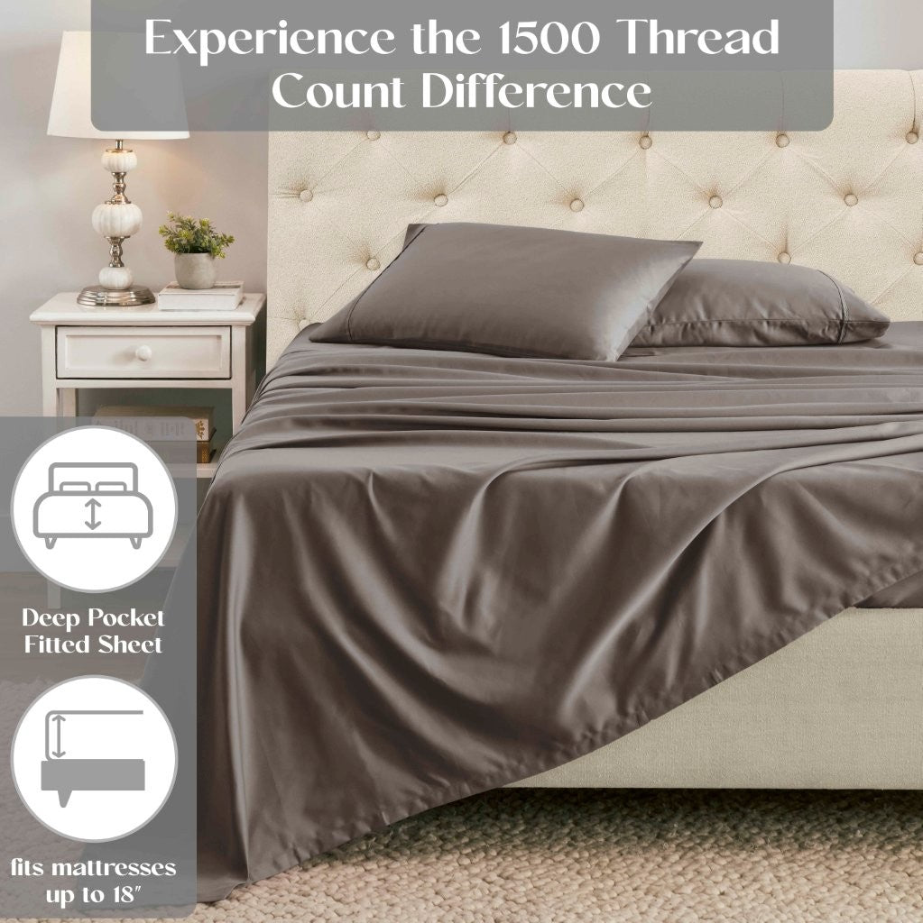 Premium 1400-1500 Thread Count Cotton Blend Deep Pocket Bed Sheet Set - Ultra Soft & Breathable for a Comfortable Sleep - Perfect for Master Bedroom, Guest Room & Dorm