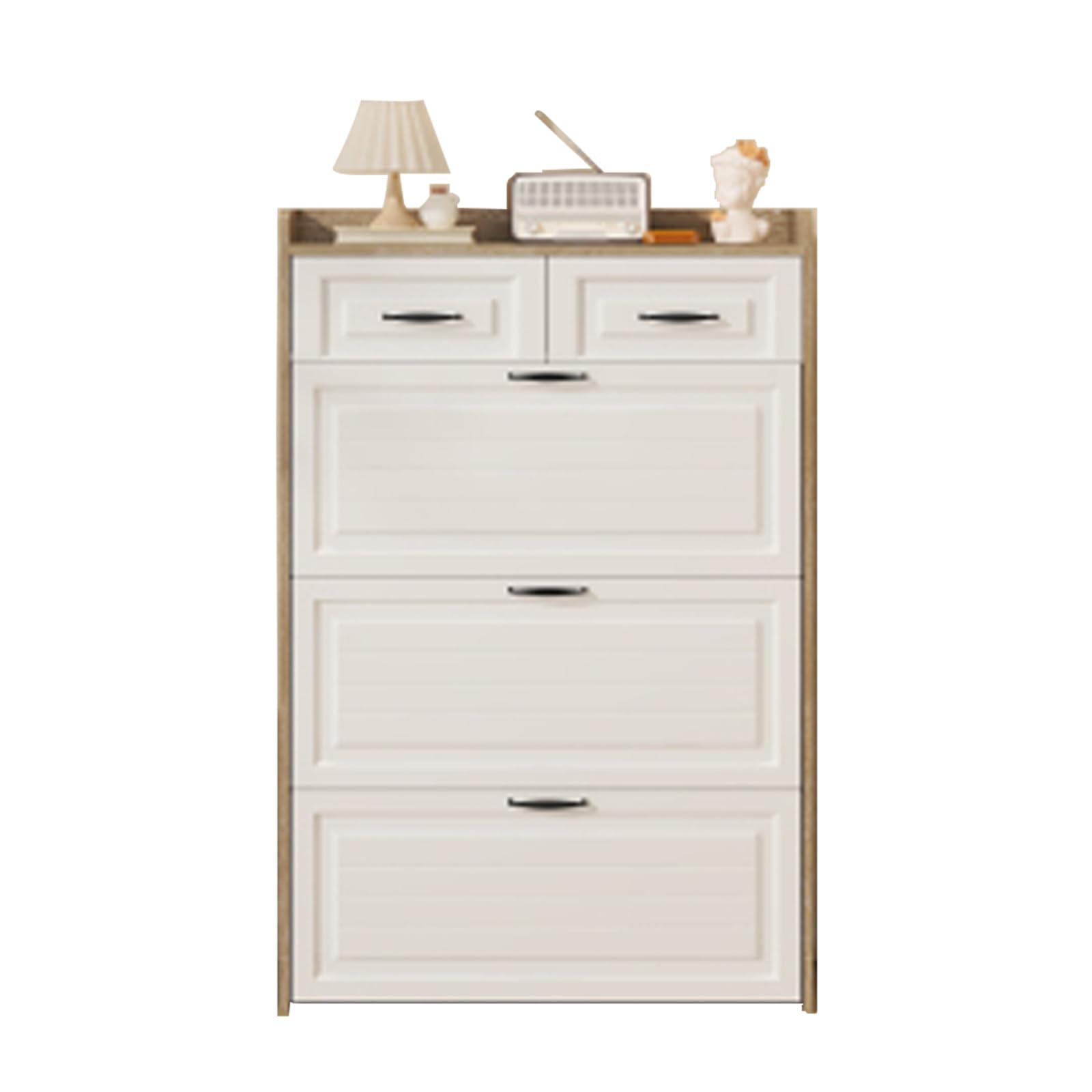 Stylish 3-Door 2-Drawer Oak Shoe Cabinet with Hanger - PVC Decorative Doors & Ample Storage Space (White) | Perfect for Entryway, Closet & Home Organization