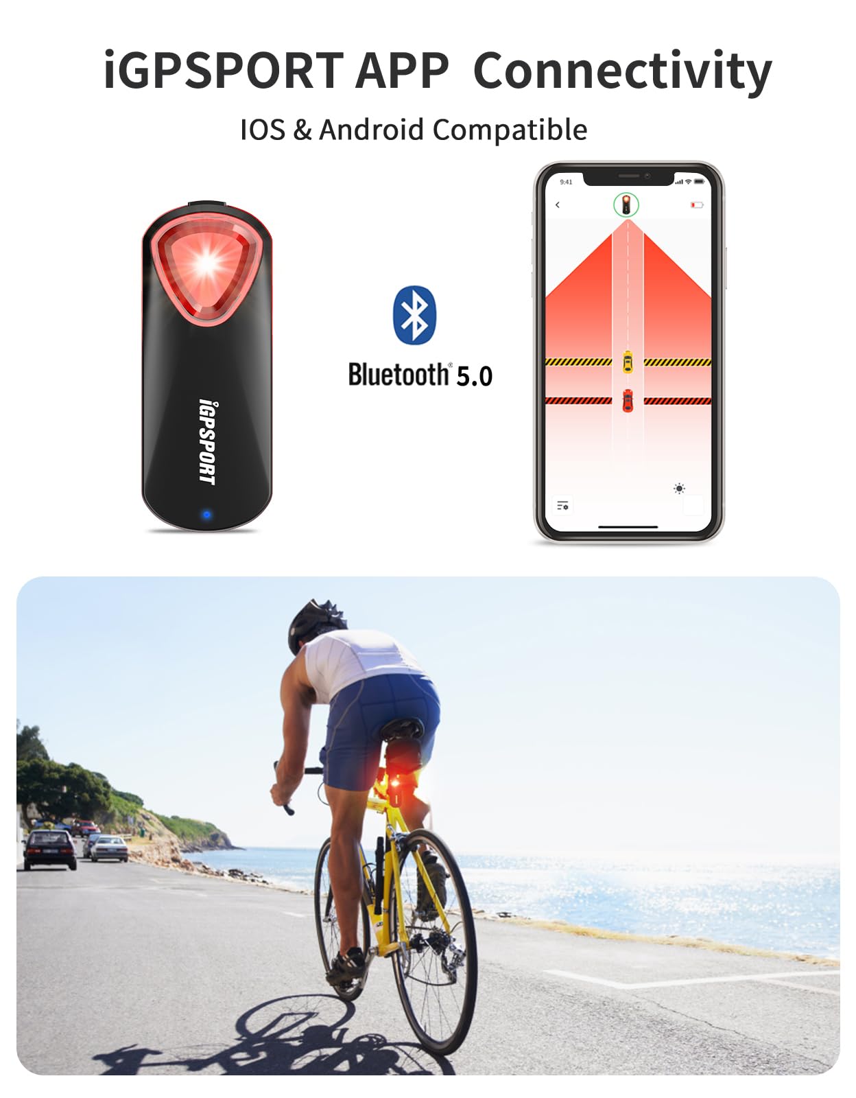 iGPSPORT SR30 Bike Rear Light with Radar - 20H Battery Life, 150M Detection Range, IPX7 Waterproof, USB Rechargeable Cycling Tail Light for Road & Mountain Bikes - Perfect for Night Riding and Commuting Safety