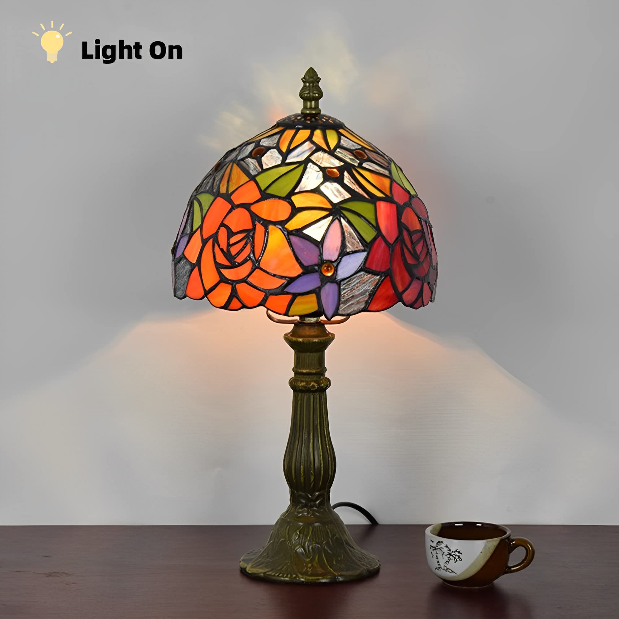 TPMAFF 8-inch (20 cm) Tiffany Style Stained Glass Rose Desk Lamp - Classic Table Light for Nightstand, Reading, Living Room, Bedroom & Study | Handcrafted Home Decor & Gift Idea for Holidays & Special Occasions
