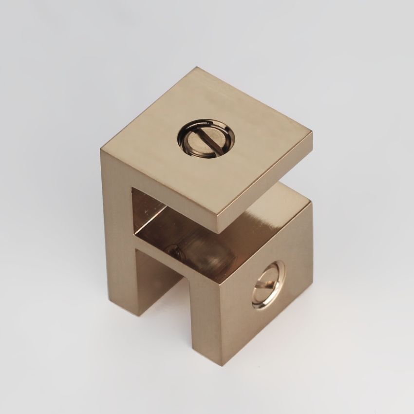 10mm Brushed Brass Shower Glass Header Bar Overpanel Fitting - Square Design for Modern Bathrooms & Spa Showers
