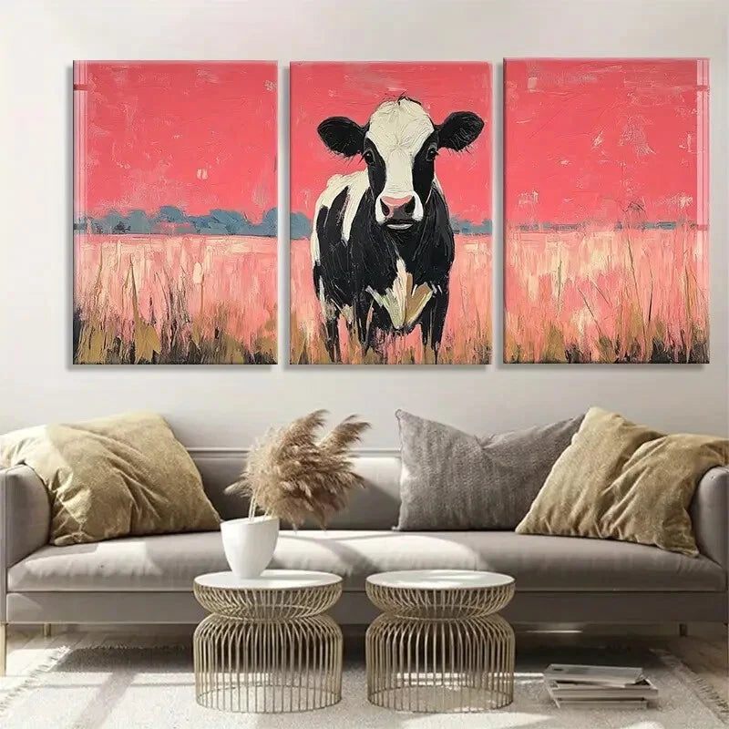 3-Piece Abstract Black and White Cow Wall Art Set - Framed Canvas 40x60cm (16x24in) | High Quality Print | 100% Australian Made | Ready to Hang | Perfect for Living Room, Bedroom & Office Decor