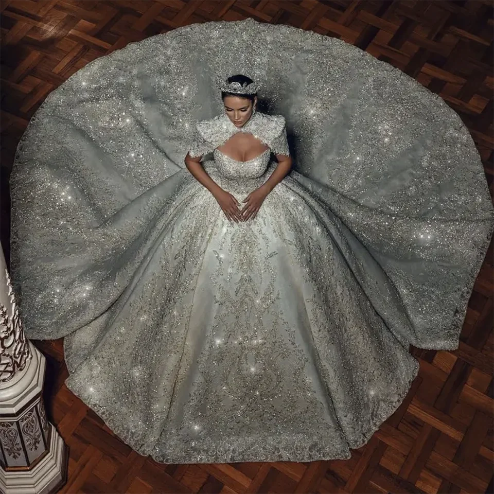 2024 Luxury Princess Crystal Sequin Ball Gown Wedding Dress - Backless Court Train Bridal Gown for Prom, Quinceañera & Formal Events